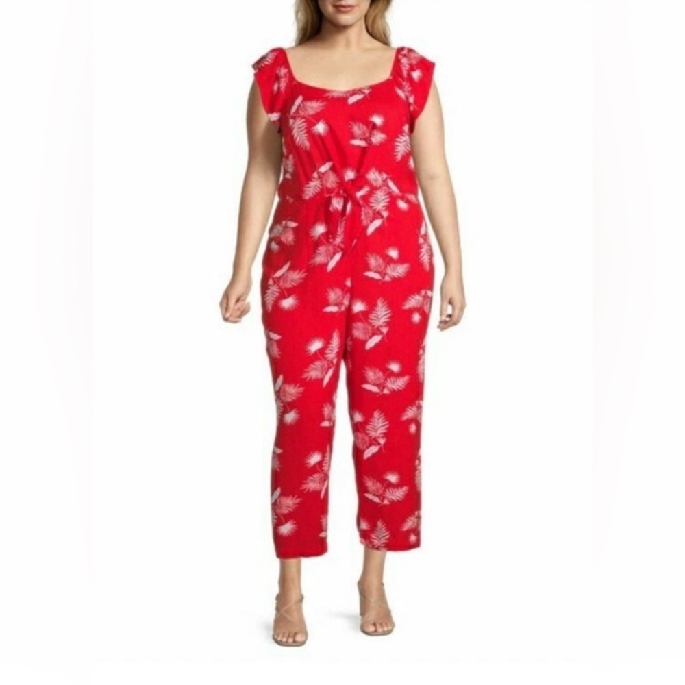 St. John's Bay Red and White Leaf Jumpsuit